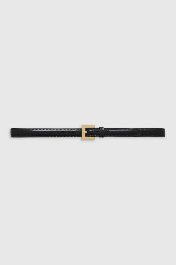 Annie Bing Nicola Belt - Patent Leather with Gold Square Buckle