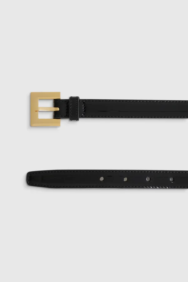 Annie Bing Nicola Belt - Patent Leather with Gold Square Buckle - Image 4