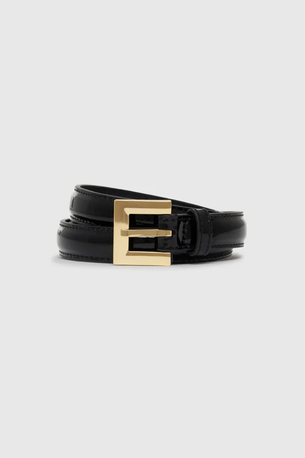 Annie Bing Nicola Belt - Patent Leather with Gold Square Buckle - Image 3