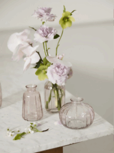 Set of 3 Pale Pink Glass Bud Vases - 3.25-4.5"