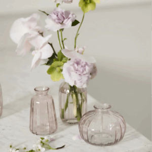 Set of 3 Pale Pink Glass Bud Vases - 3.25-4.5"