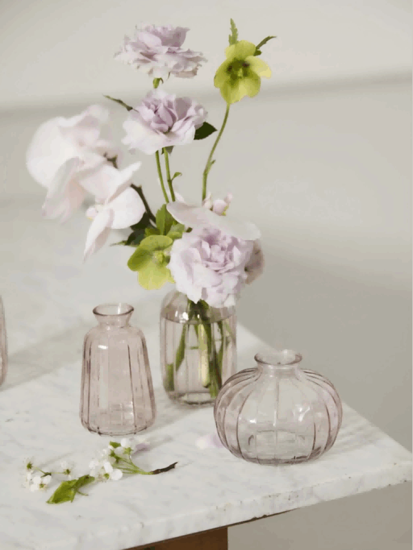 Set of 3 Pale Pink Glass Bud Vases - 3.25-4.5"
