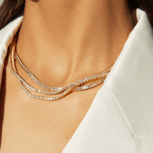 Lab Grown White Sapphire Baguette Tennis Necklace