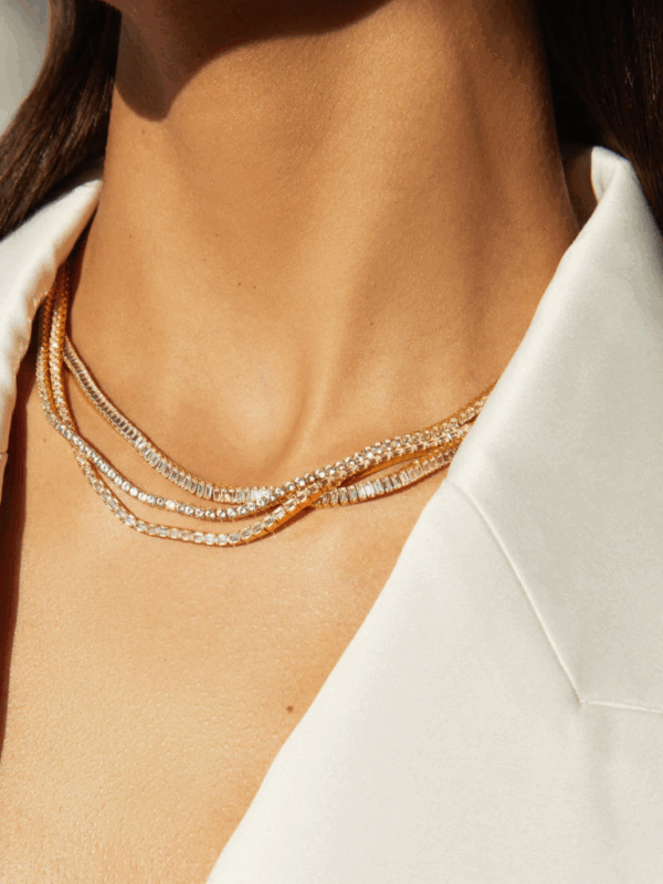 Lab Grown White Sapphire Baguette Tennis Necklace