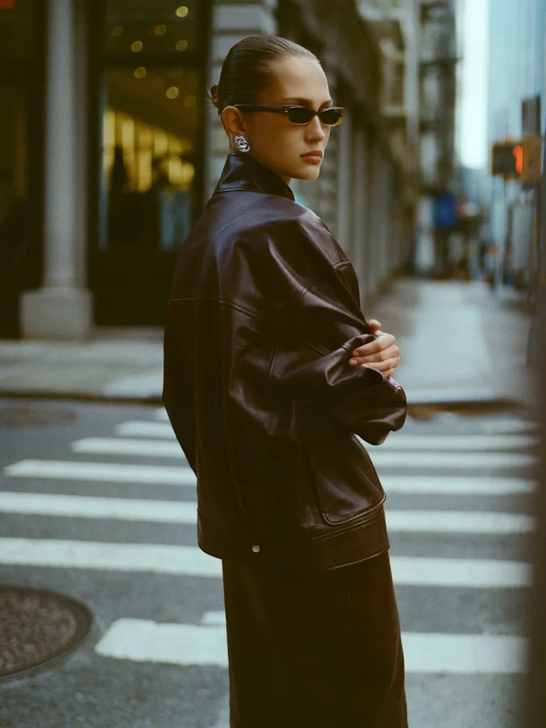 reformation Veda Harrison Leather Oversized Bomber