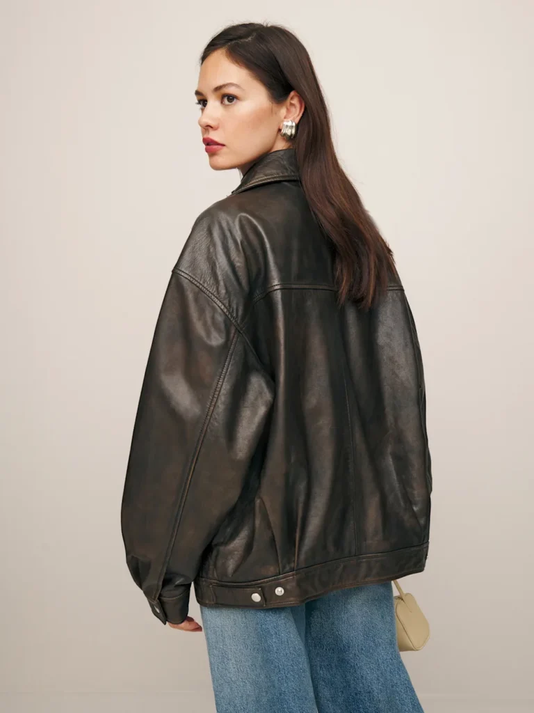 reformation veda marco leather oversized bomber