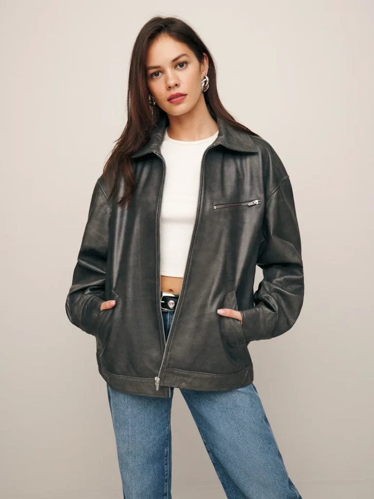 reformation veda marco leather oversized bomber