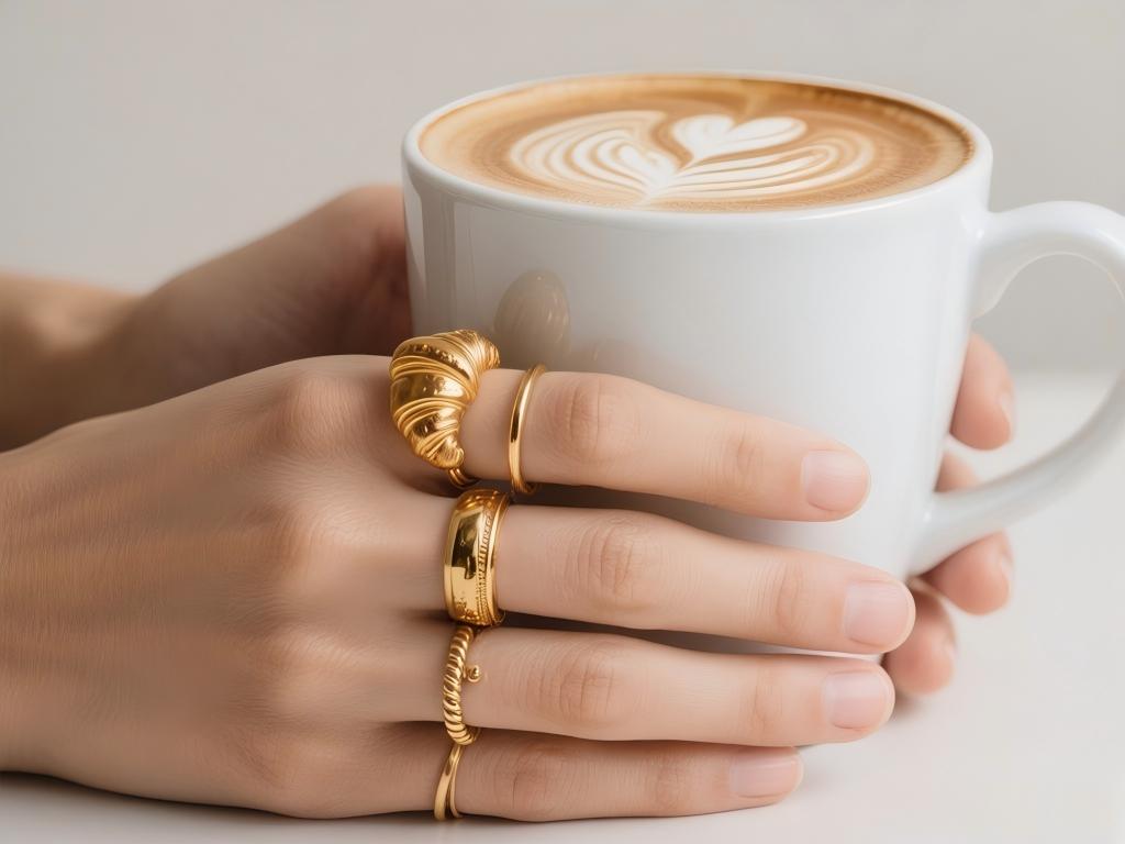 A modern approach to minimalist ring stacking combining a thick gold dome ring with slim stackable bands.
