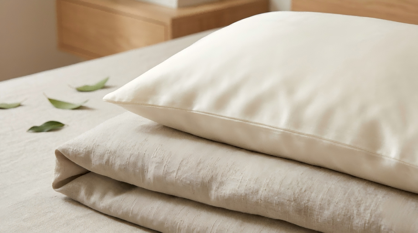 Lightweight luxury bedding sheets including high-quality silk and linen textures for summer.