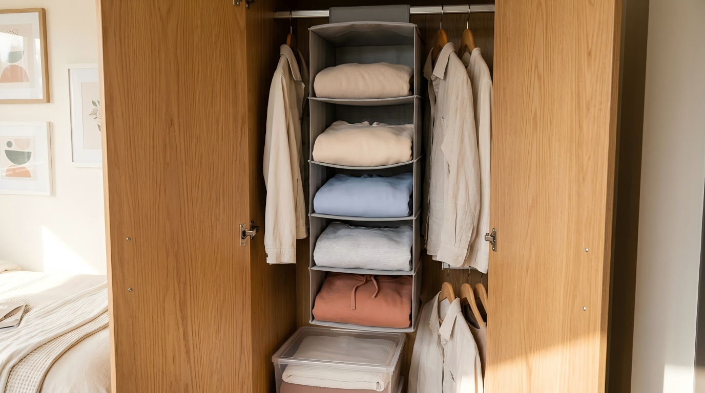 Space saving dorm essentials and small closet organization hacks