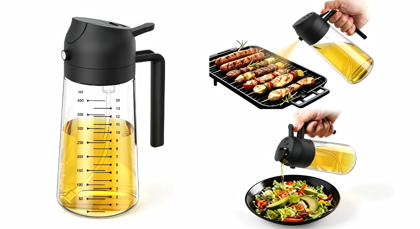 TrendPlain glass 2‑in‑1 oil spray and pour dispenser